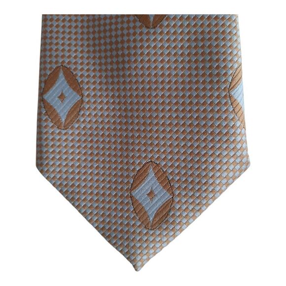 Alessandro Originals Vintage Extra Wide Beige and White Geometric Tie - Picture 5 of 5